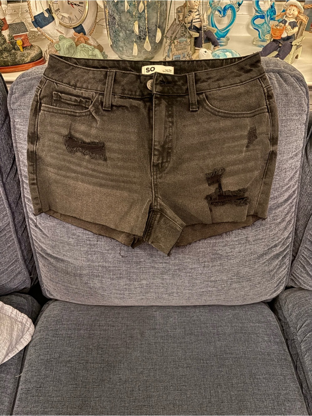 SO Black Distressed High-Rise Jean Shorts